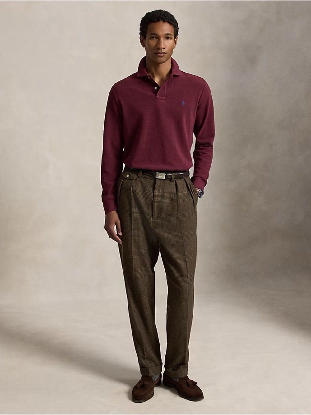 Polo Ralph Lauren Classic Fit Long Sleeve Mesh Polo Shirt Size Large Red Burgund